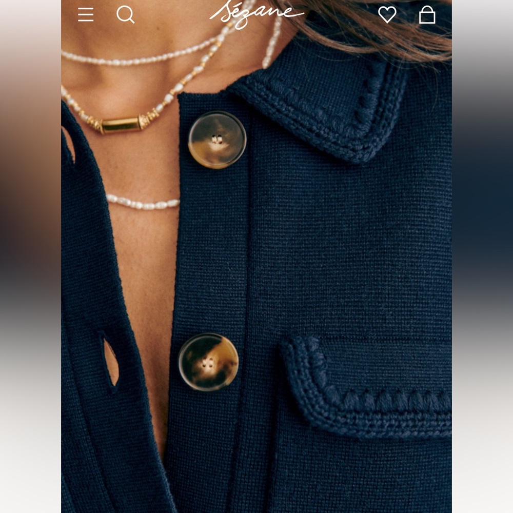 š«š¦Sezane BETTY CARDIGAN in NAVY CROCHET Women's sweater Jacket - Picture 11 of 16